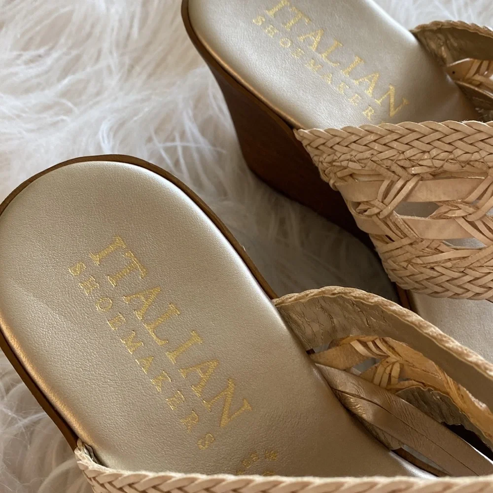 Italian Shoemakers Cream and Brown Wedges - Picture 11 of 16
